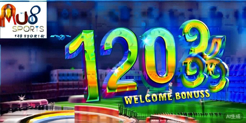 Banner promosi M-Sports 2024 di M88 menampilkan bonus selamat datang 120%